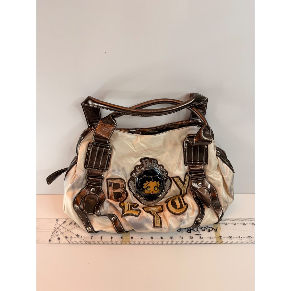 Betty Boop Cream & Brown Satchel Handbag Faux Leather Vintage Style Purse